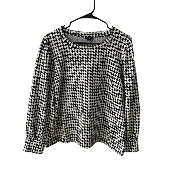 Talbots Pearl Button Cuff Blouse Top Size XLP Black White Houndstooth Office - Picture 9 of 10